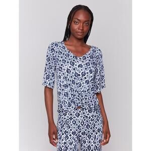 Printed V-Neck Top with Twist Front